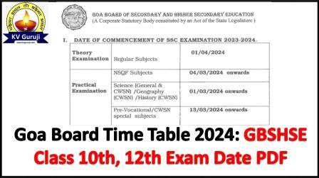 Goa Board Time Table 2024: GBSHSE Class 10th, 12th Exam Date PDF
