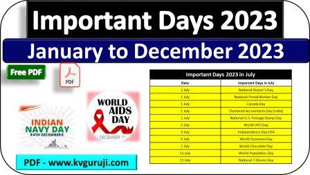 Important Days 2023 PDF Jan to Dec Current Affairs Free Download