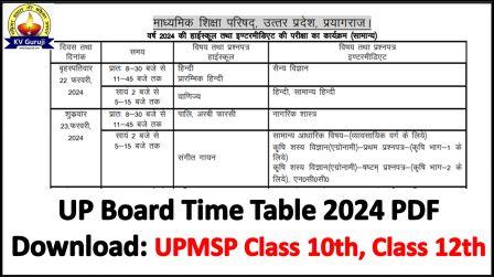 UP Board Time Table 2024 PDF Download, UPMSP Class 10th, Class 12th Exam Date