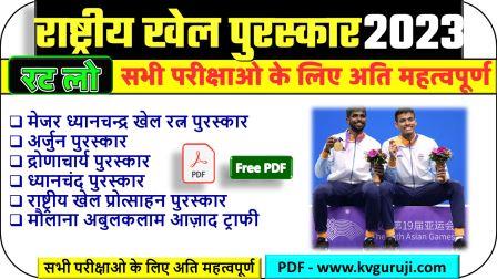 National Sports Awards 2023 GK Questions Hindi Free PDF Download